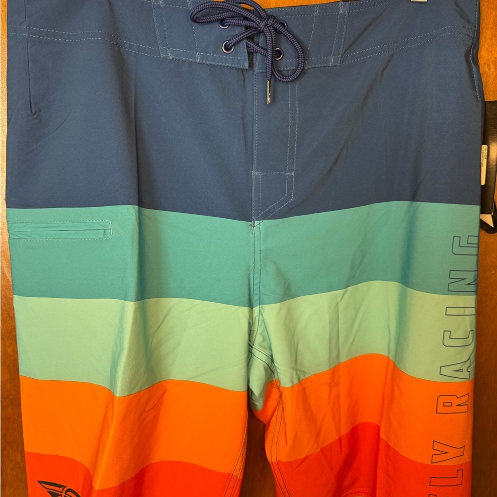 Navy and Orange Men's Swim Board Shorts
